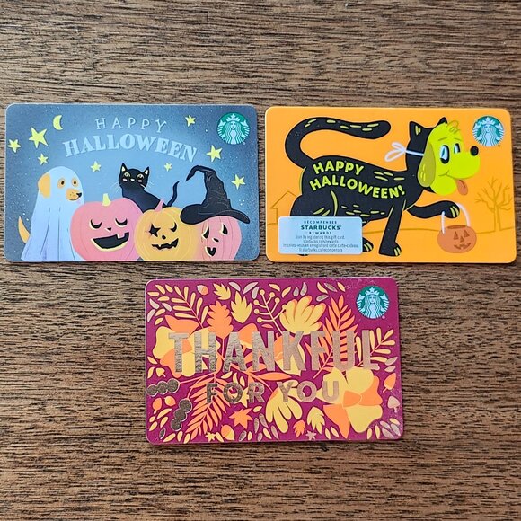 ADORABLE FALL Starbucks Halloween Gift Cards 2020-2021 Starbucks Thanksgiving - Picture 1 of 3